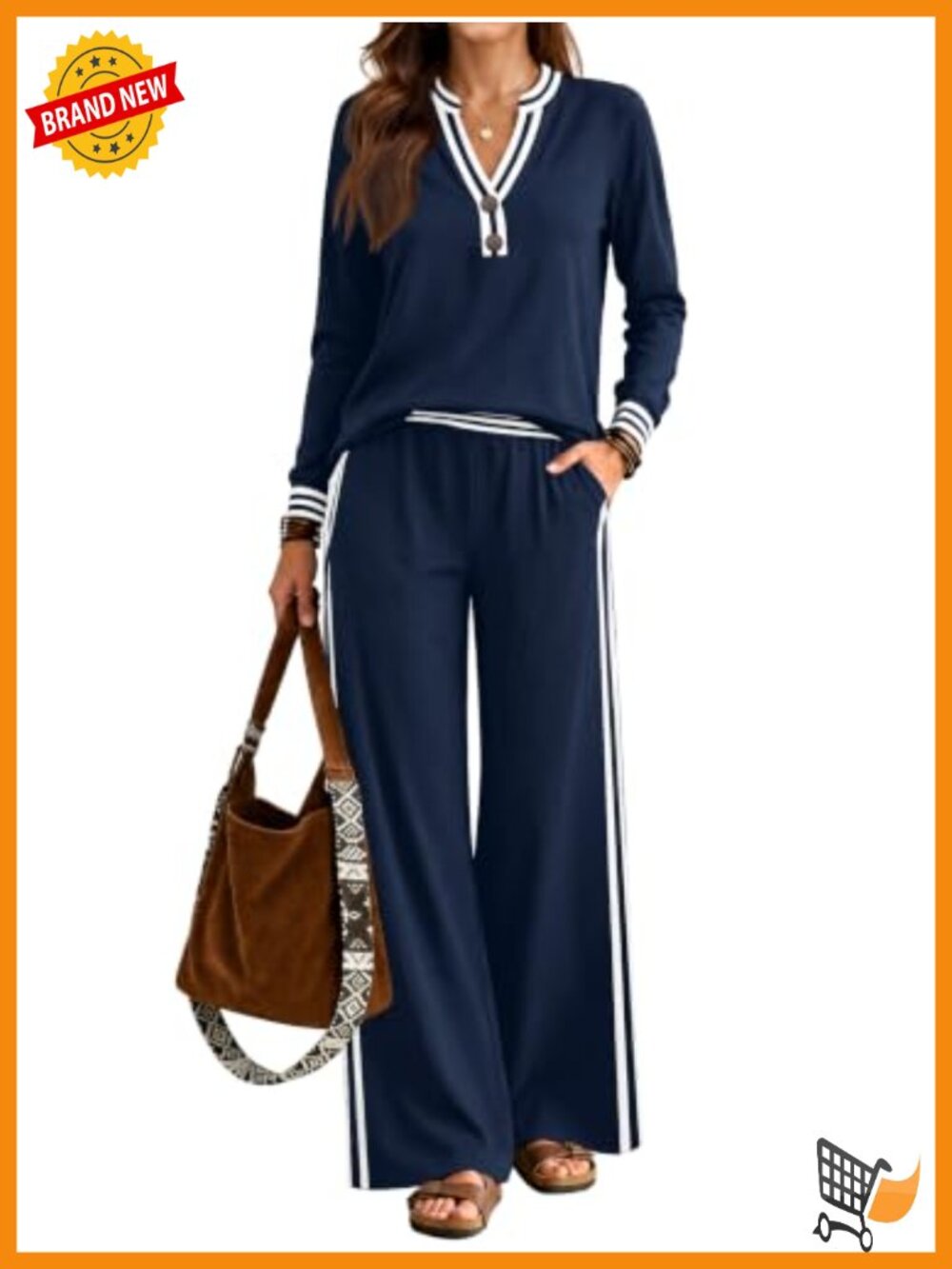 Women's 2 Piece Lounge Set Henley Top Wide Leg Pants